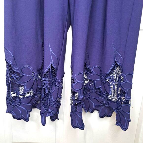 VENUS Blue Strapless Capri Jumpsuit Lace Embroidered Size 14 - Picture 6 of 7
